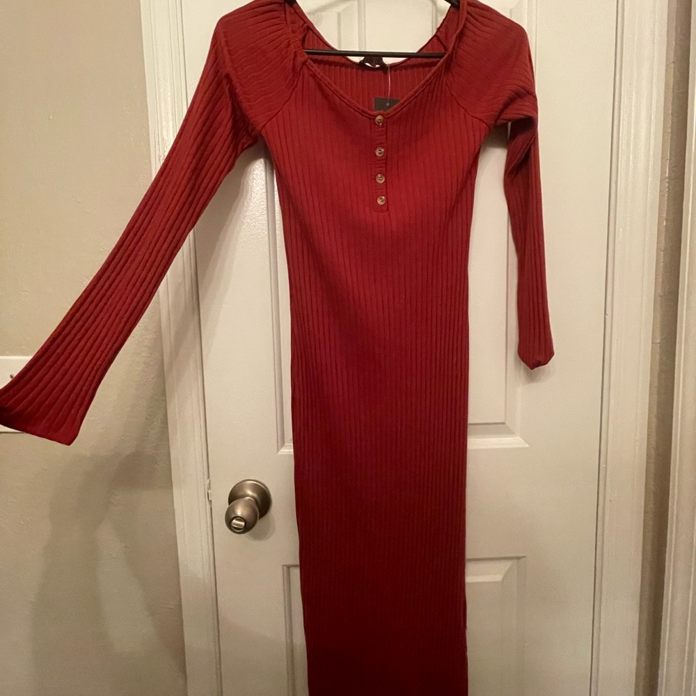 Autumn burnt simple bodycon dress